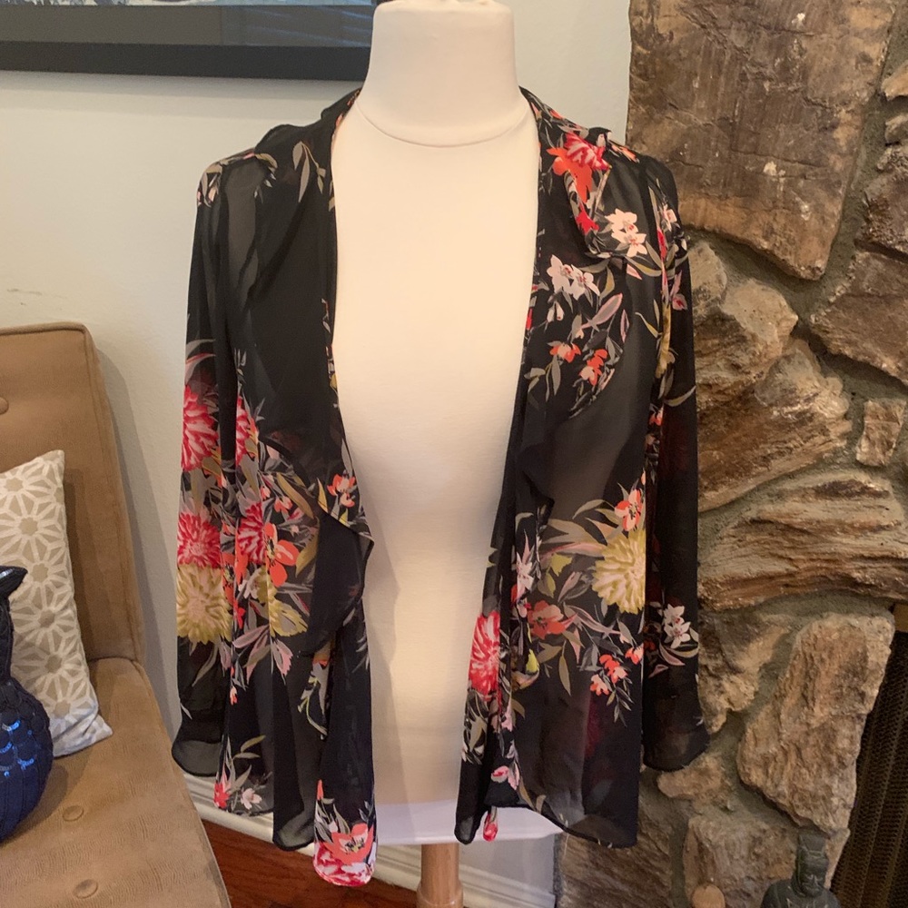 Elle black floral sheer jacket
